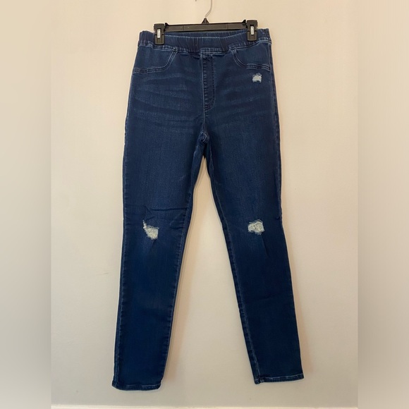Express Blue Skinny Jeans with Distressed Knees - Picture 1 of 8